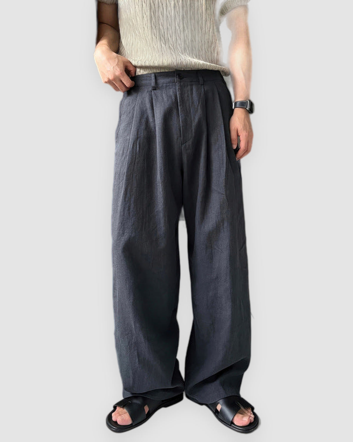 Herren Leinenhose mit weitem Bein, luftig in Marineblau