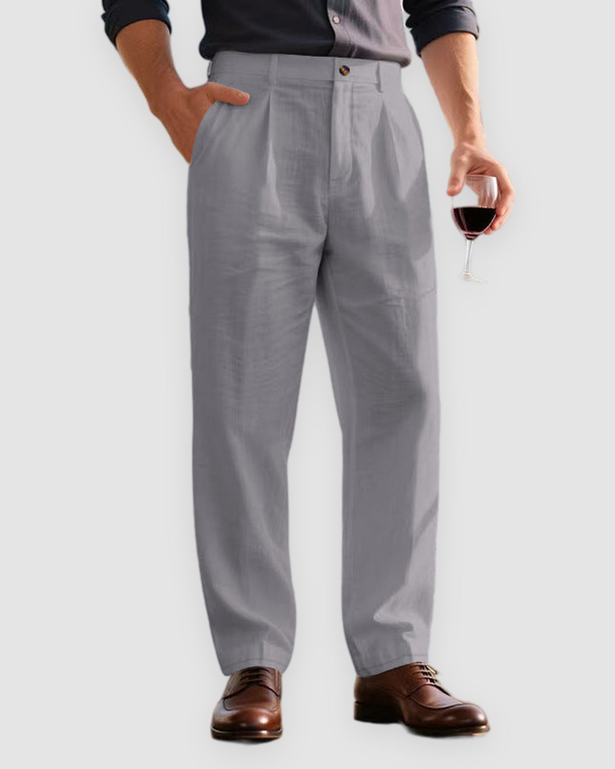 Herren Leinenhose mit weitem Bein für den Sommer in Grau