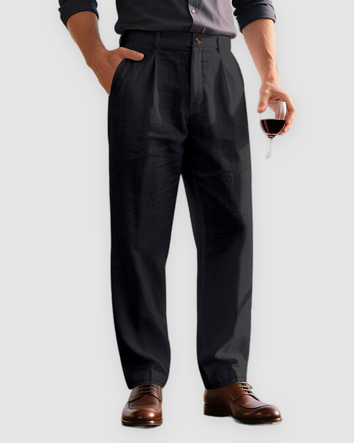 Herren Leinenhose mit weitem Bein, sommerlich bequem in Schwarz