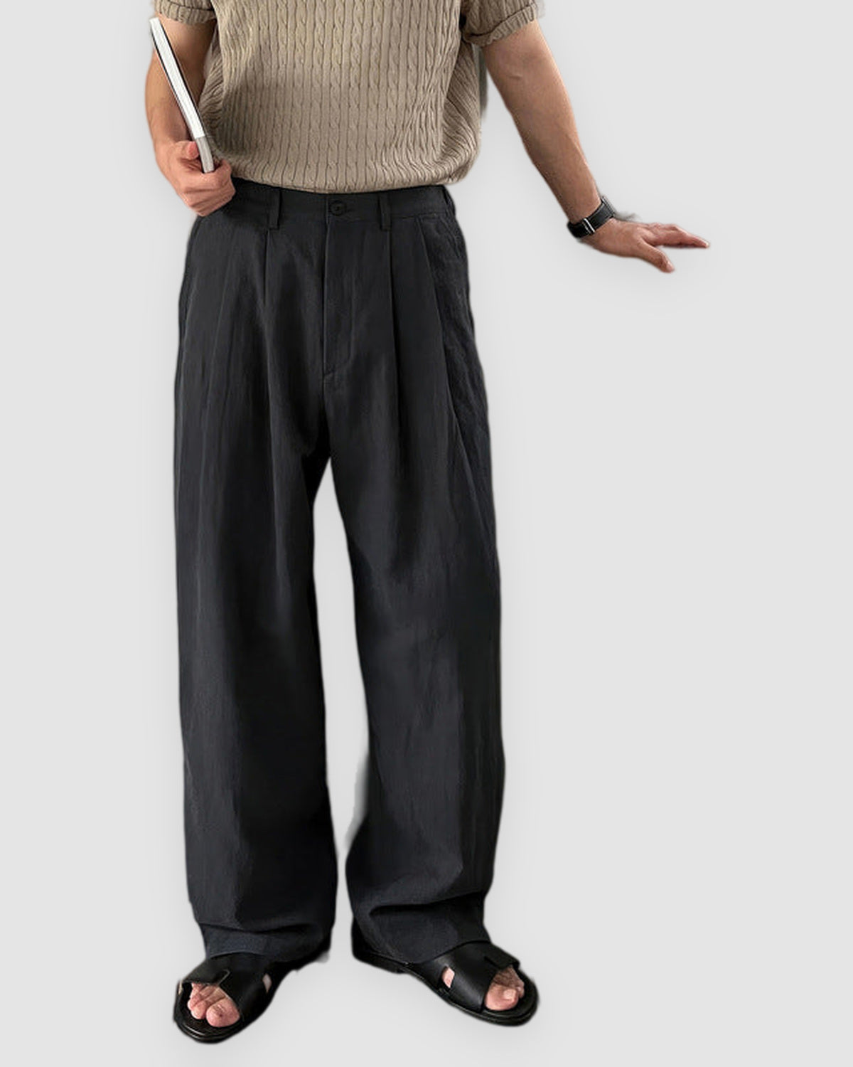Herren Leinenhose mit weitem Bein, luftig in Schwarz