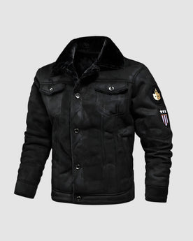 Herren Jacke mit Plüschkragen in Schwarz, Vorderansicht