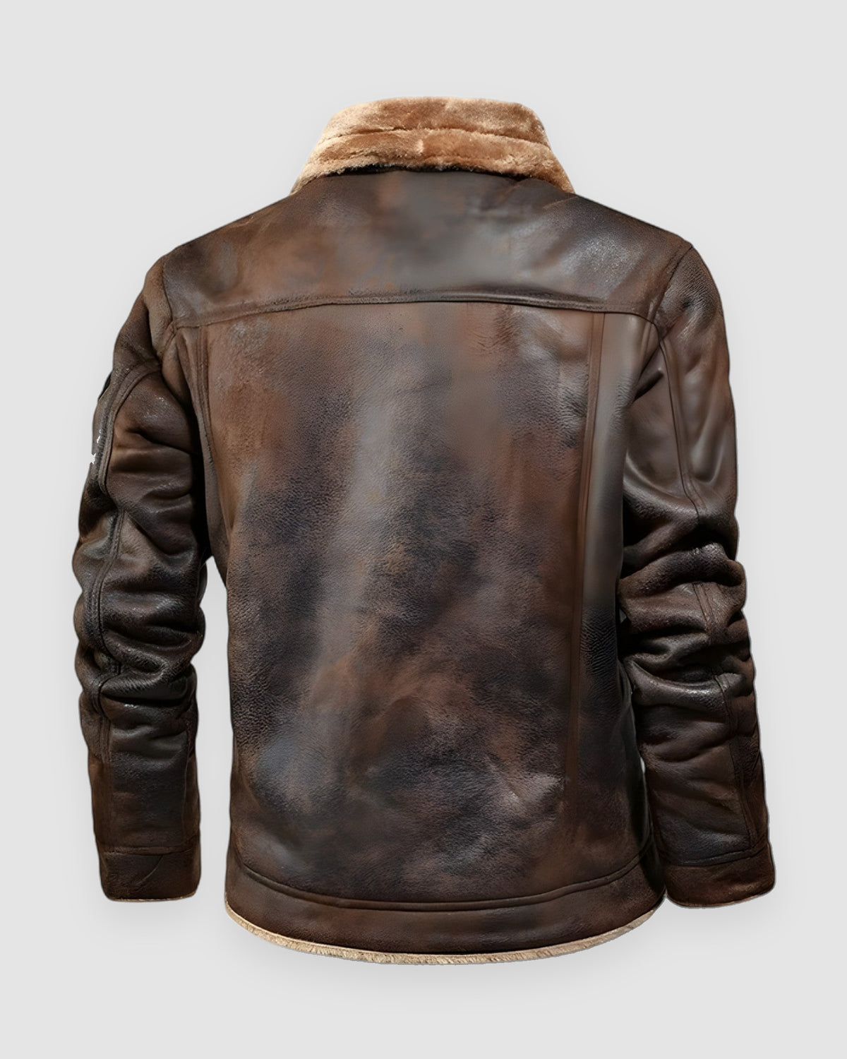 Herren Jacke mit Plüschkragen in Braun, Rückansicht