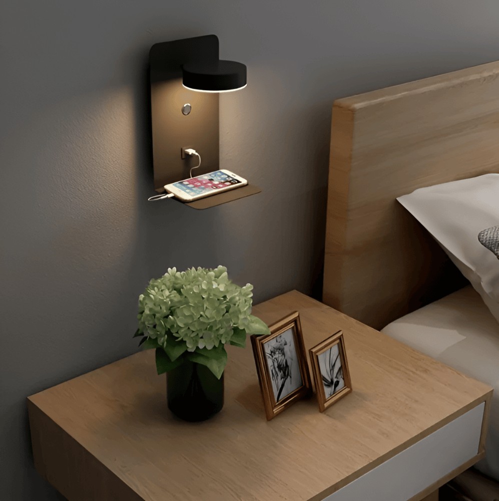 DualDelight LED-Wandlampe mit Ablage und USB-Anschluss – Ansicht 4