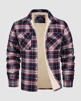 Herren Hemdjacke kariert mit Fleecefutter in Rot