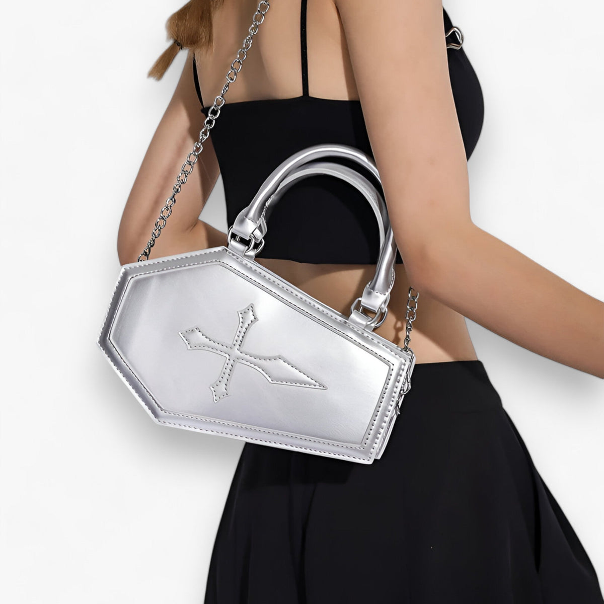 Gothic Sargförmige Handtasche mit Kette für Halloween