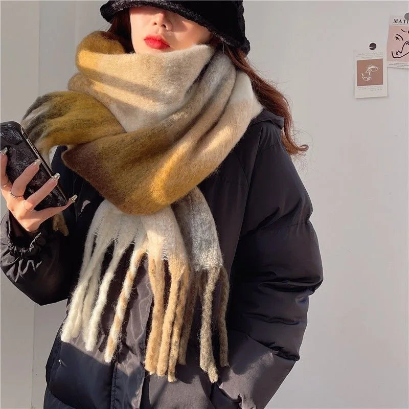 Damen Übergroßer Winterschal mit Farbverlauf und Fransen