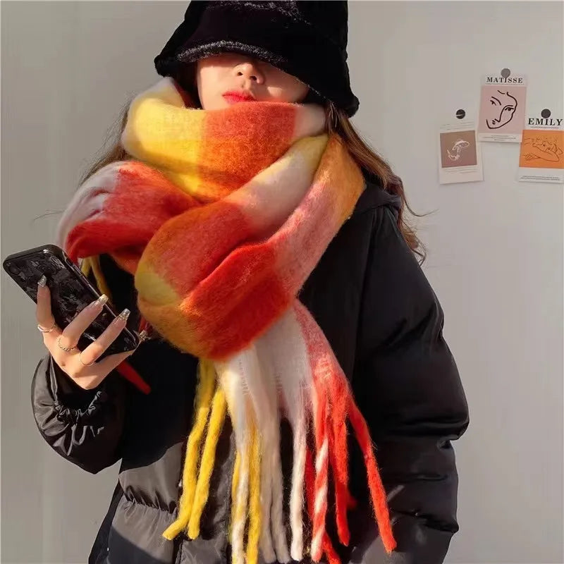 Damen Übergroßer Winterschal mit Farbverlauf und Fransen