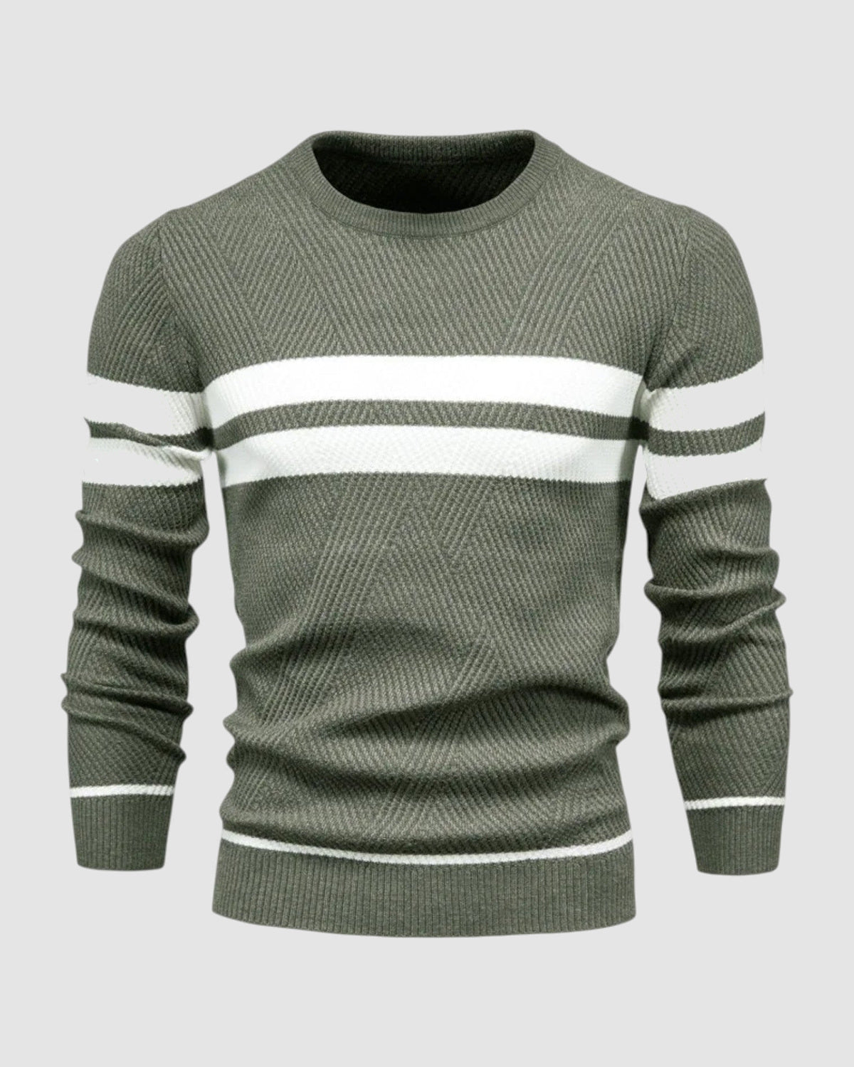 Herren Pullover gestreift in Militärgrün