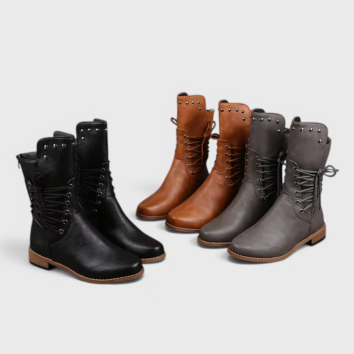 Women's Lace-Up Boots with Block Heel and Western Details