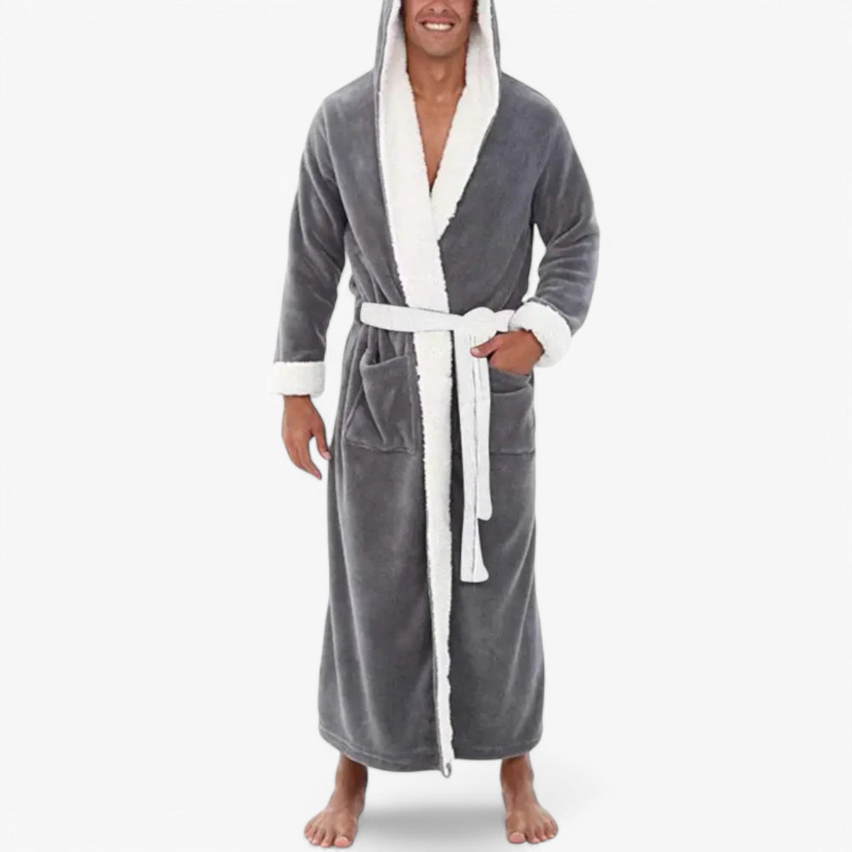 Bademantel Fleece mit V-Ausschnitt