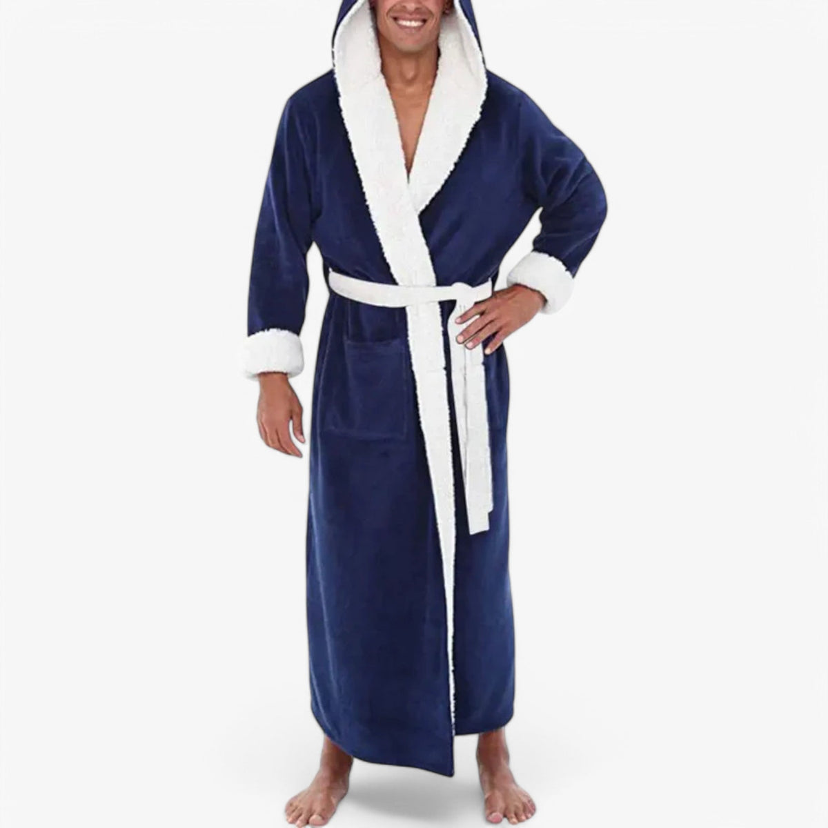 Bademantel Fleece mit V-Ausschnitt