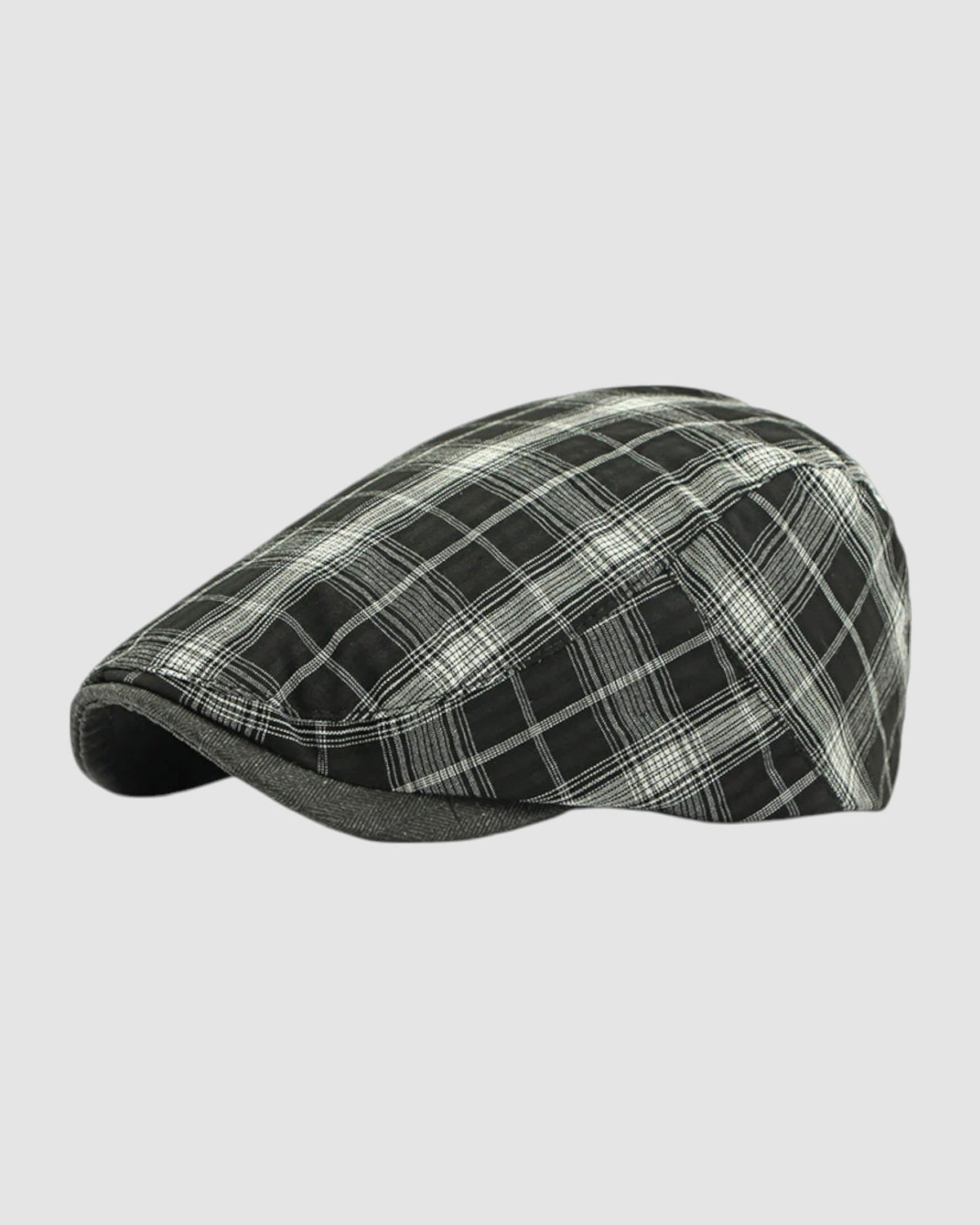 Herren Schirmmütze aus Baumwolle mit Tartan-Karo, Unisex in Schwarz