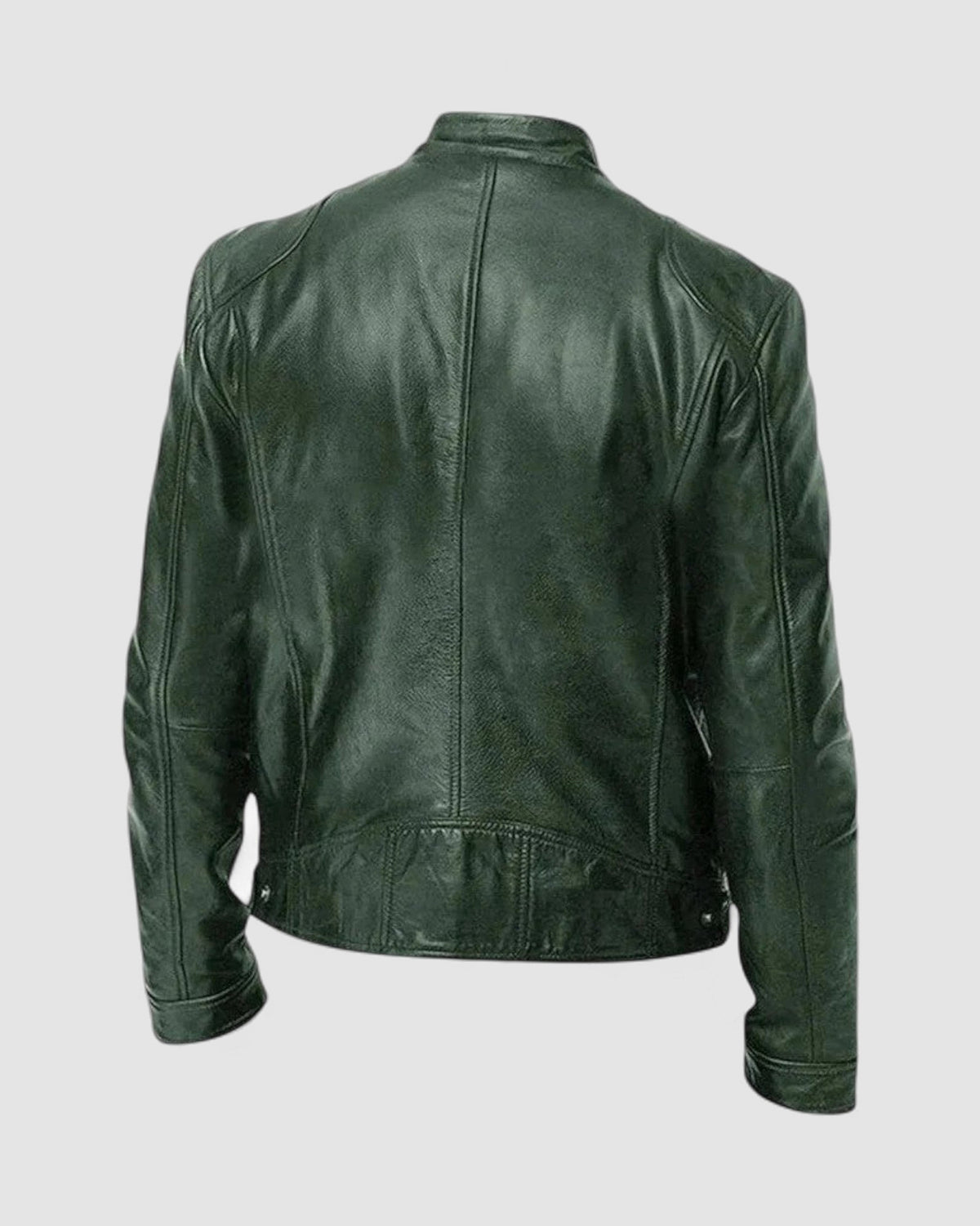 Herren Lederjacke kurz mit Stehkragen – Militärgrün – Ansicht 6