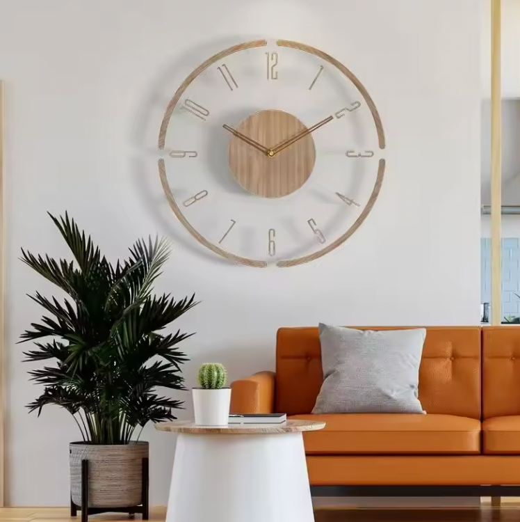 Lautlose Design-Wanduhr – Acryl & Holz