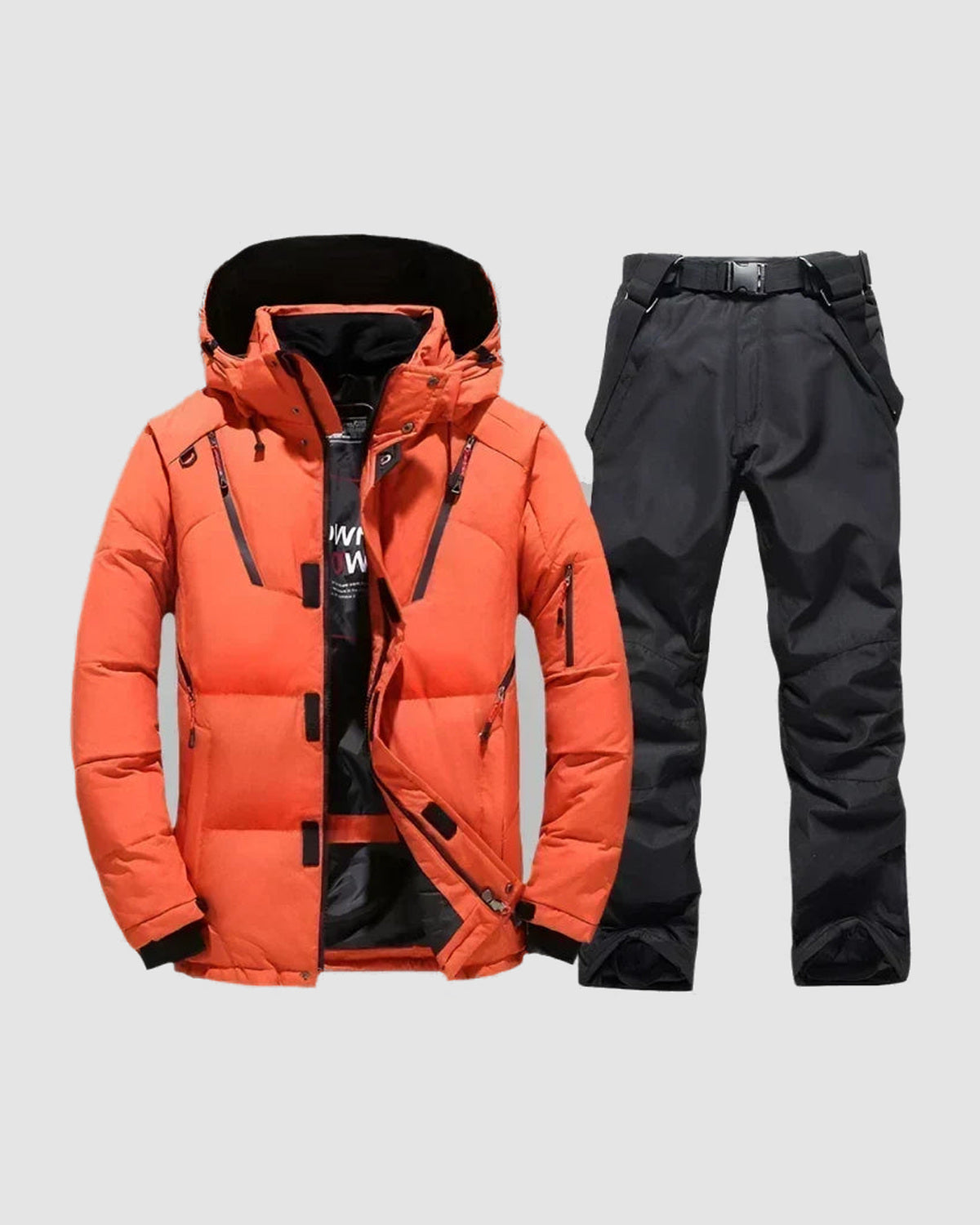 Herren Skianzug wasserdicht, warm, einteilig in Orange-Schwarz