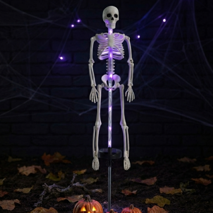 Solar-Skelett-Gartenstab mit Licht - LED Halloween Gartendeko