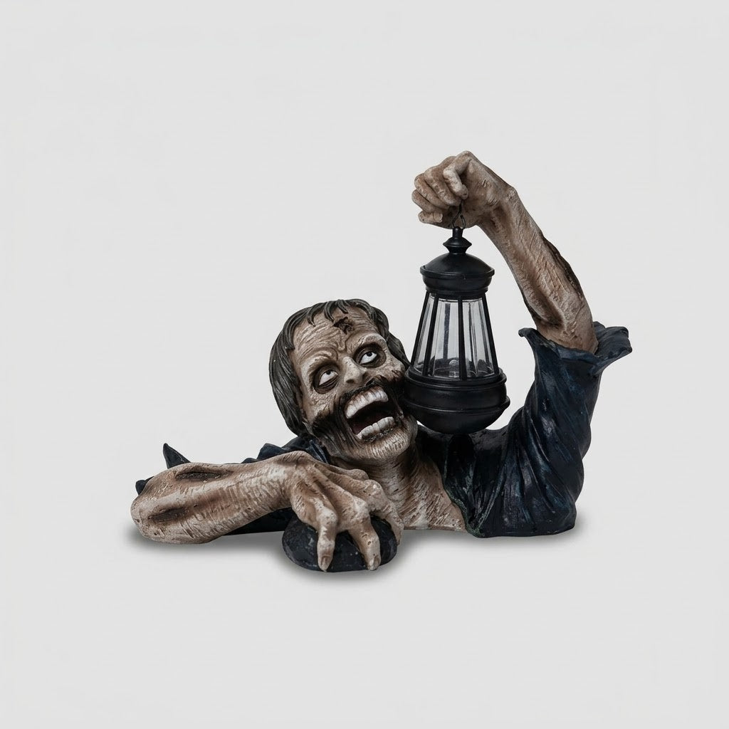 Zombie-Gartenfigur mit Laterne - Harz Halloween-Deko