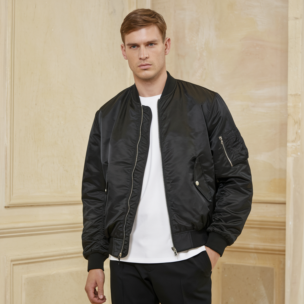Herren Pilotenjacke Stehkragen Unifarben