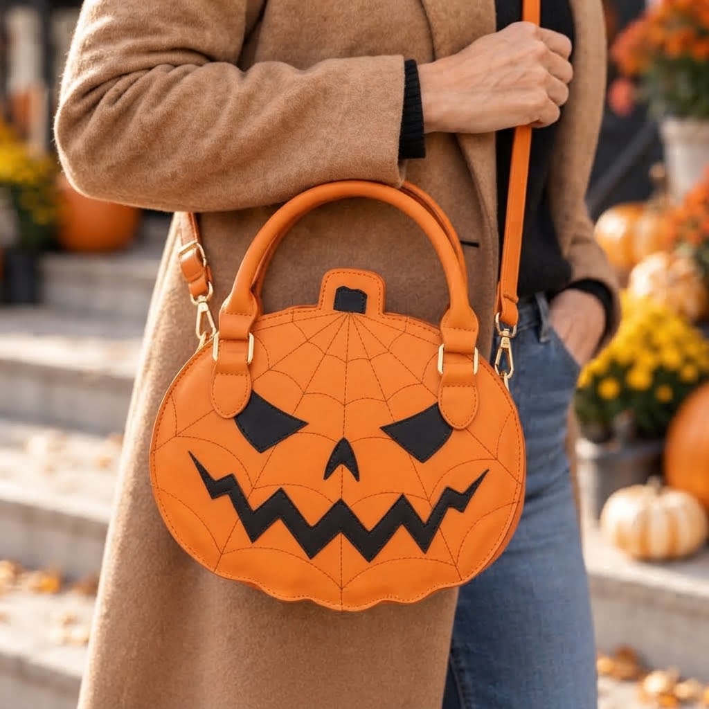 Kürbis-Kunstleder-Handtasche - Halloween-Accessoire