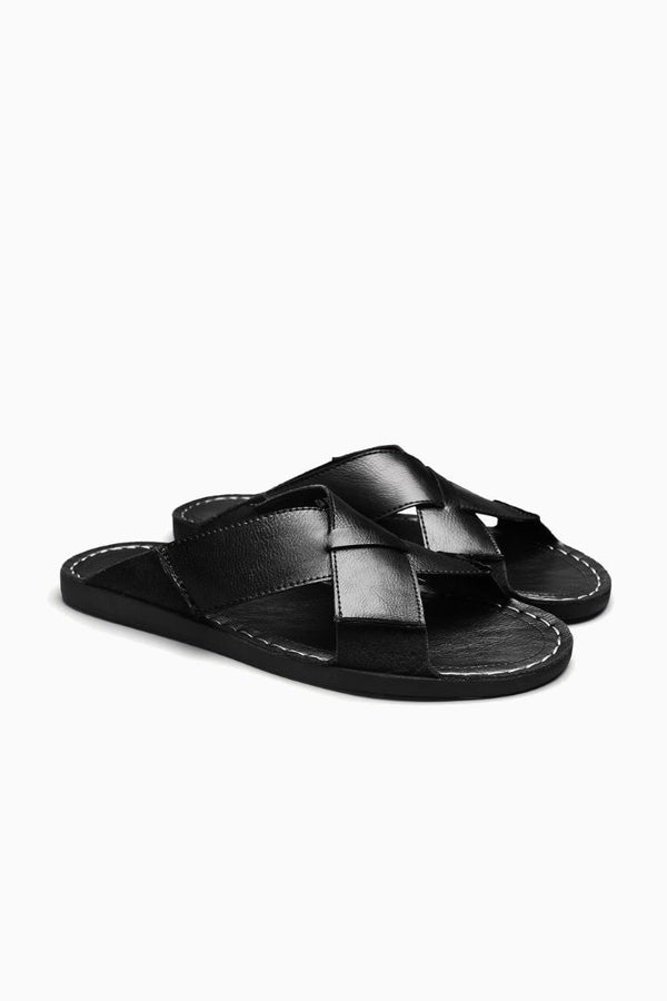 Herren Sandalen Leder Kreuzriemen Sommerschuhe Schwarz