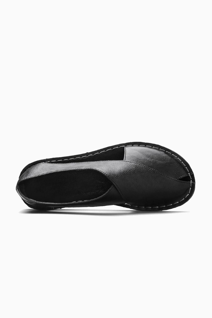 Herresandaler i sort læder – Komfortable åbne sandaler til sommer - - Sko