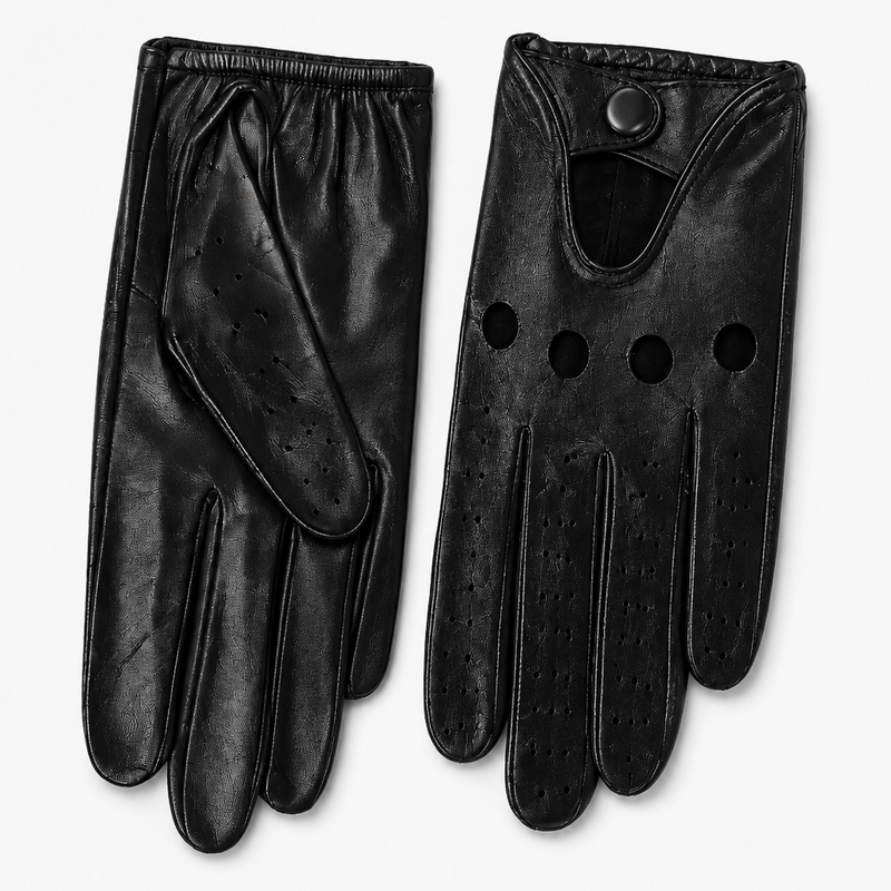 Schwarze perforierte Vollfinger-Fahrerhandschuhe