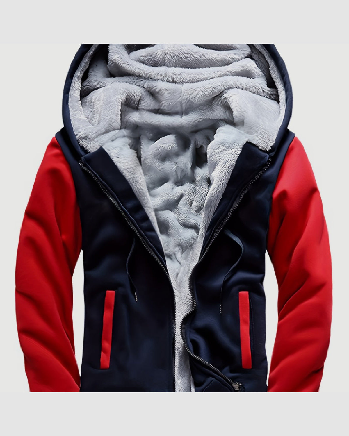 Herren Fleecejacke mit Kapuze im Colorblock-Design in Rot