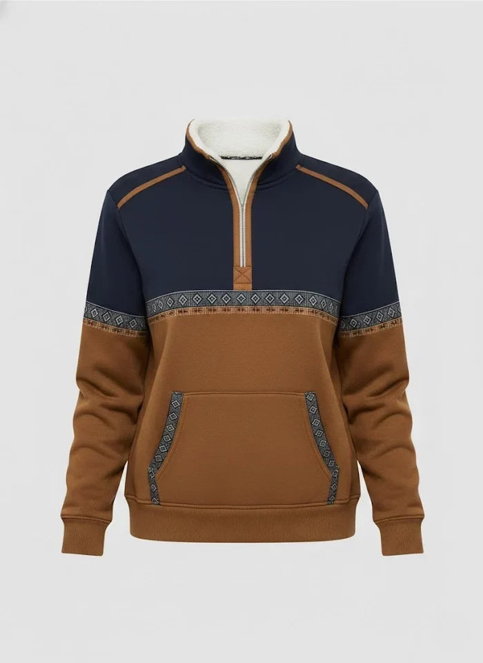 Damen Pullover - Halb-Reissverschluss mit Sherpa-Kragen, Cognac
