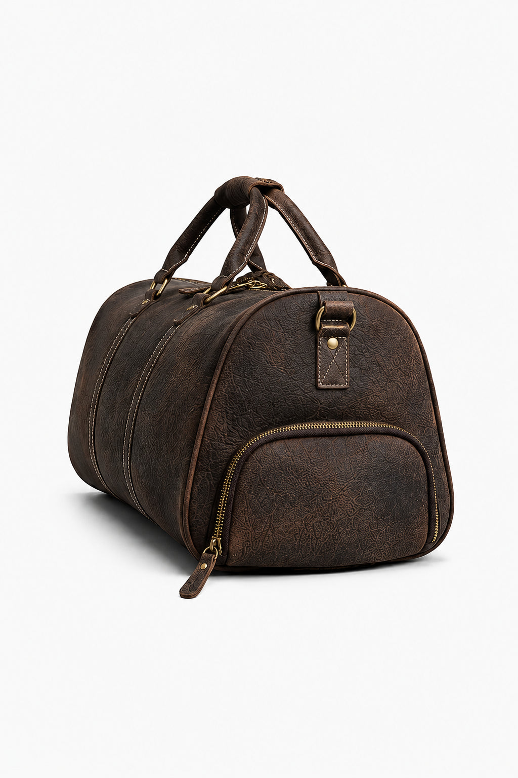 Weekender-Tasche aus Leder in Dunkler Grobnarbung mit Verstellbarem Schultergurt