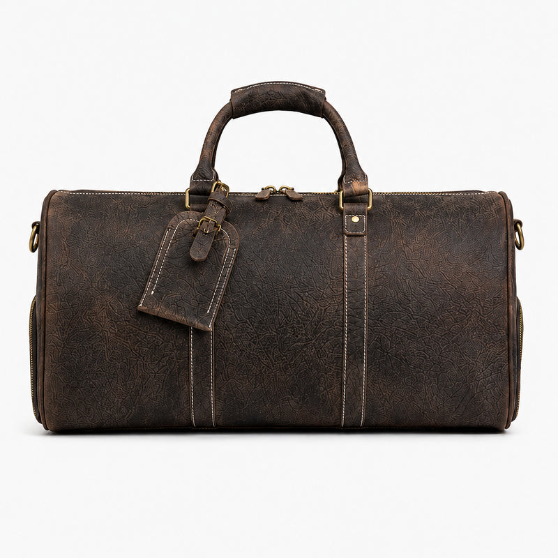 Weekender-Tasche aus Leder in Dunkler Grobnarbung mit Verstellbarem Schultergurt