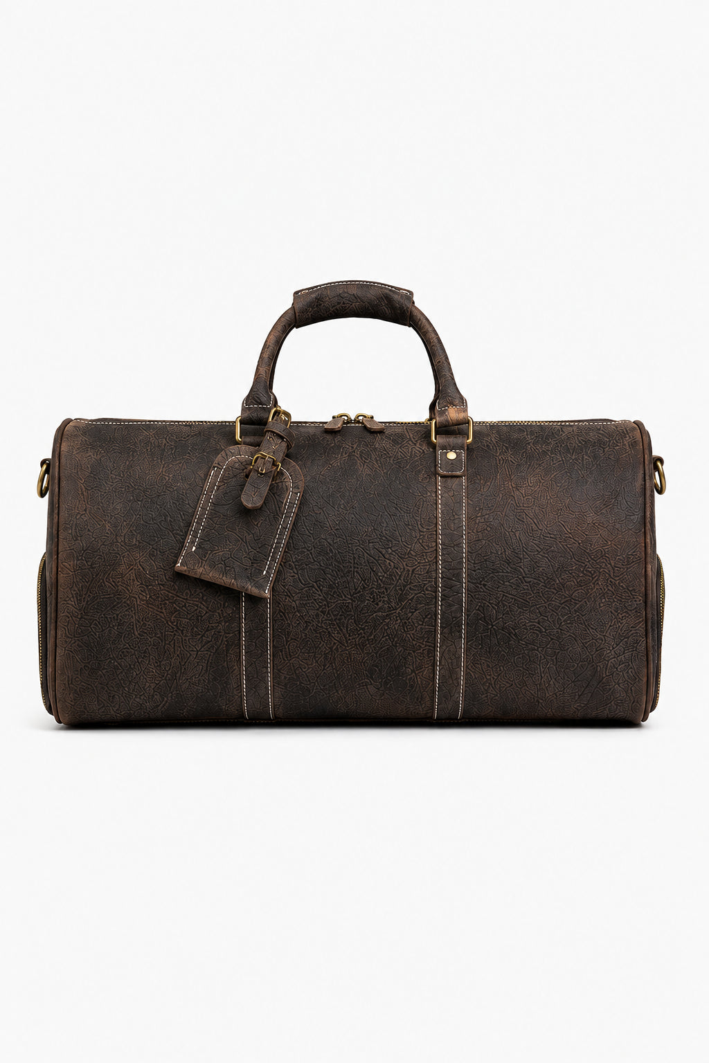 Weekender-Tasche aus Leder in Dunkler Grobnarbung mit Verstellbarem Schultergurt