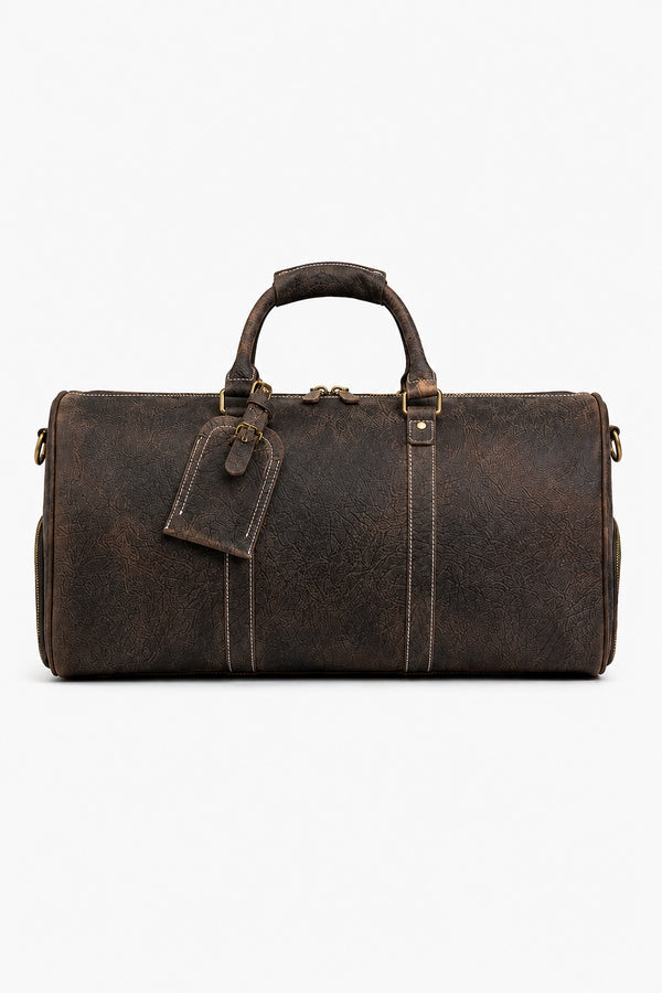 Weekender-Tasche aus Leder in Dunkler Grobnarbung mit Verstellbarem Schultergurt