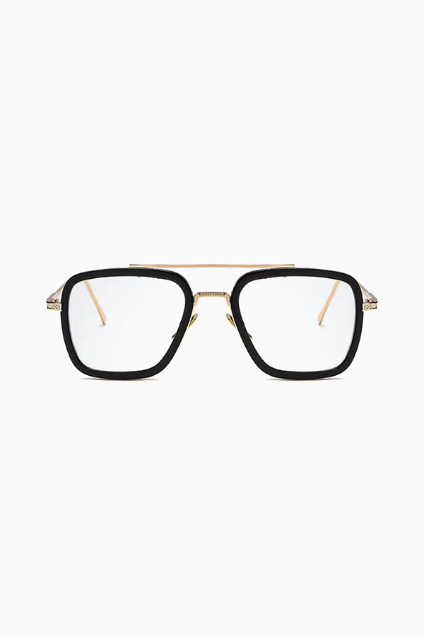 Herren Brille Eckig UV400 – Gold / Klare Gläser