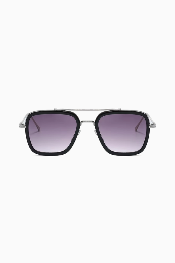 Herren Sonnenbrille Eckig UV400 – Silber / Grau-Verlauf