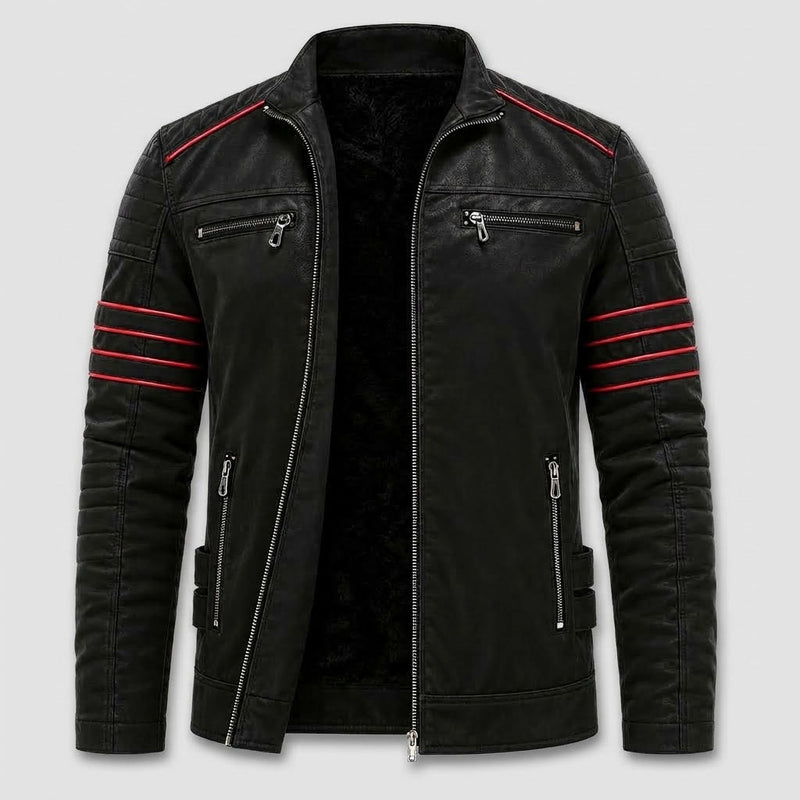 Herren Bikerjacke aus Kunstleder mit Kontraststreifen