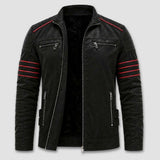 Herren Bikerjacke aus Kunstleder mit Kontraststreifen