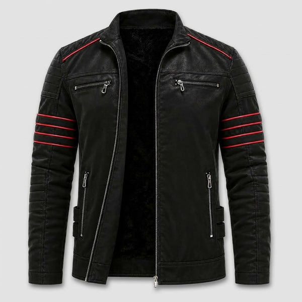 Herren Bikerjacke aus Kunstleder mit Kontraststreifen, Bild 1