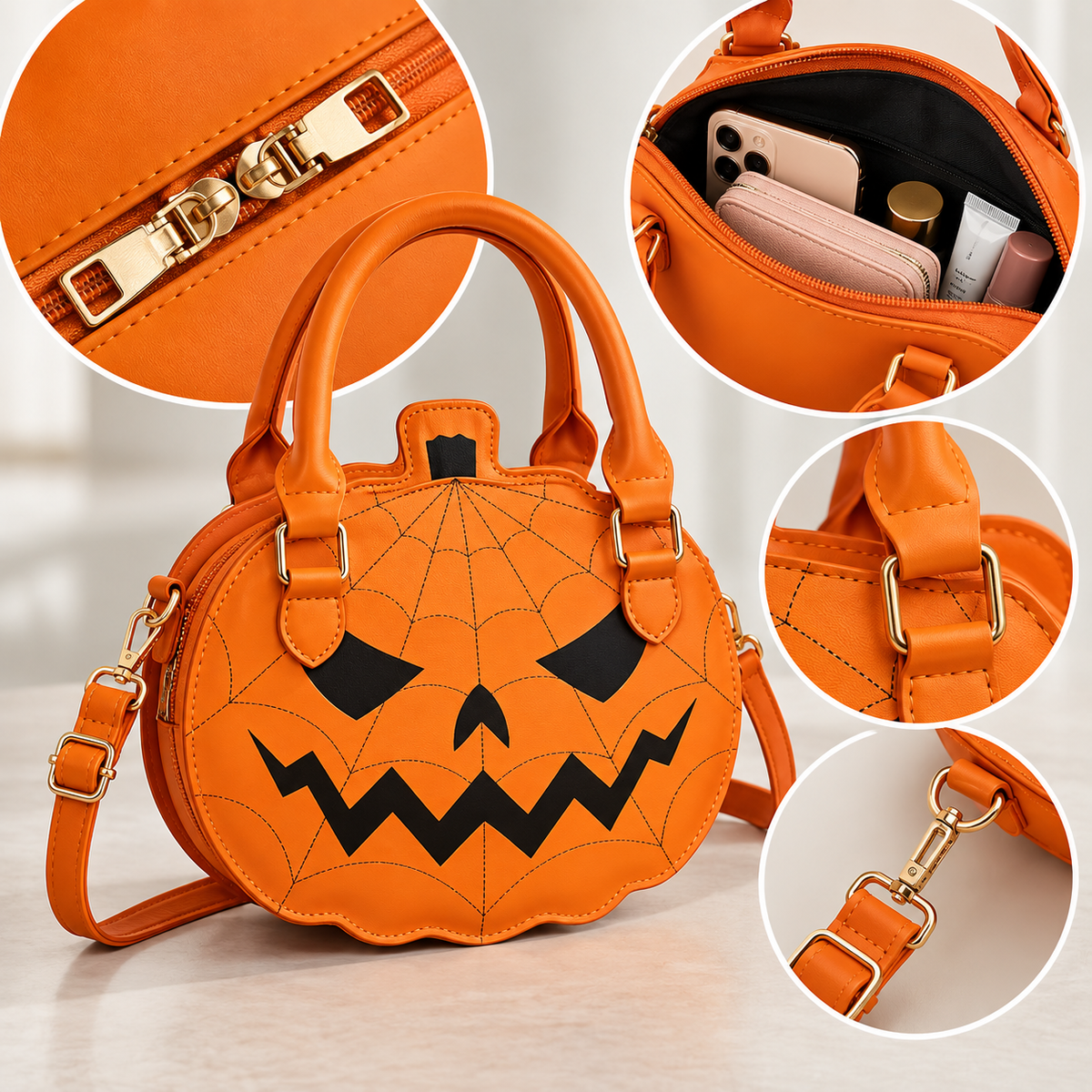 Kürbis-Kunstleder-Handtasche - Halloween-Accessoire