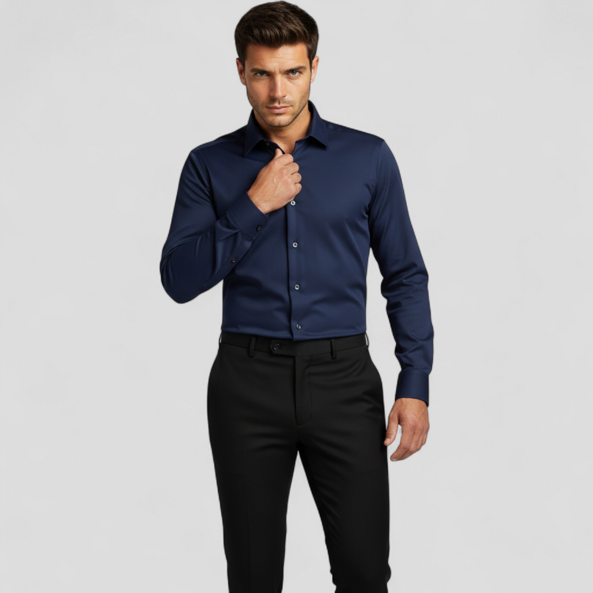 Herren Hemd Elastisch Langarm