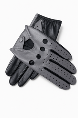 Grau-schwarze perforierte Vollfinger-Fahrerhandschuhe
