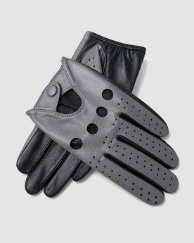 Herren Fahrerhandschuhe perforiert, Vollfinger – Grau/Schwarz