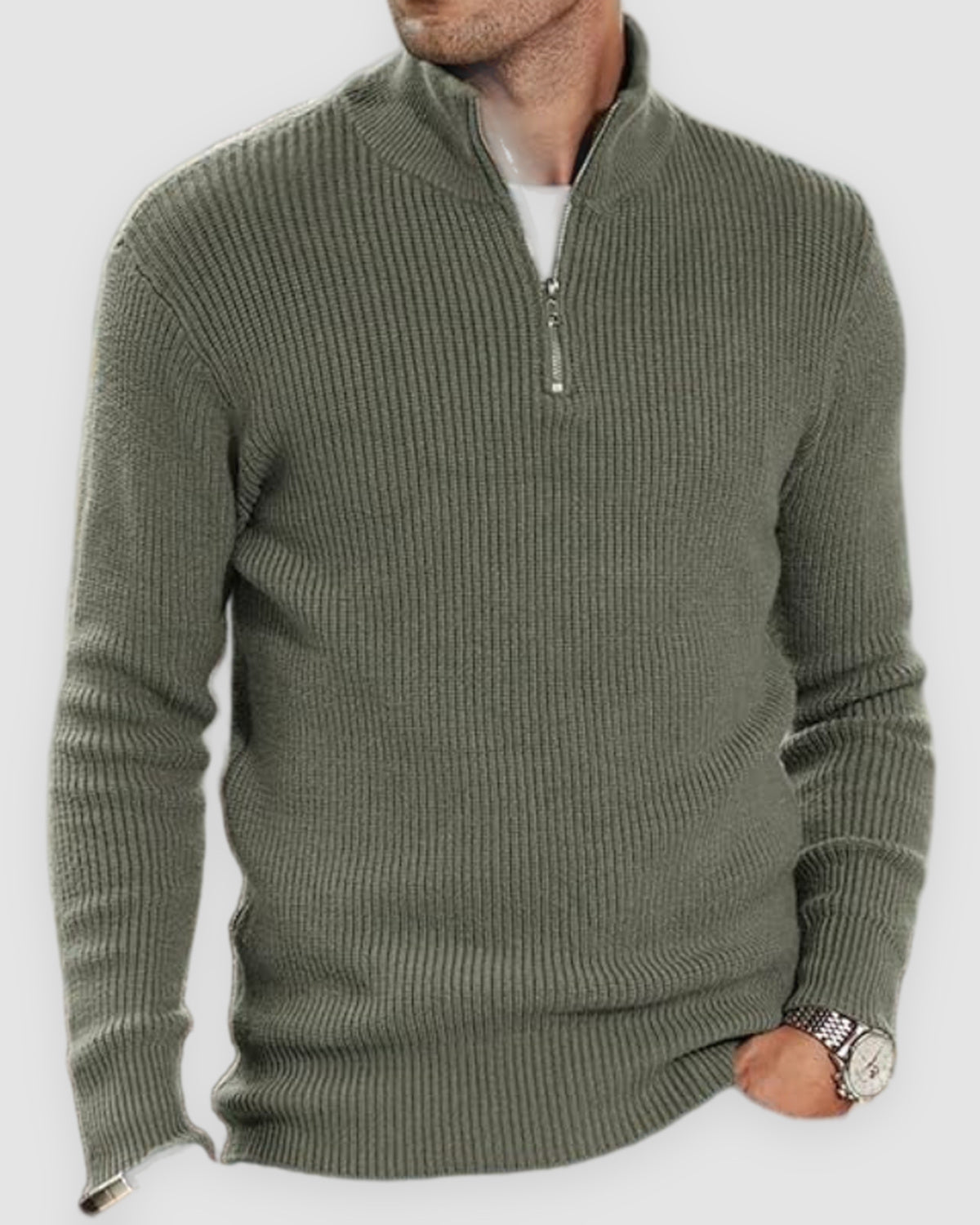 Herren Rollkragenpullover mit Half-Zip aus warmem Strick, Bild 3