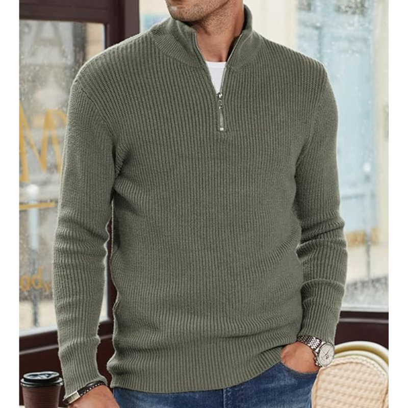 Herren Rollkragenpullover mit Halb-Reissverschluss - Warmer Strick, Regular Fit