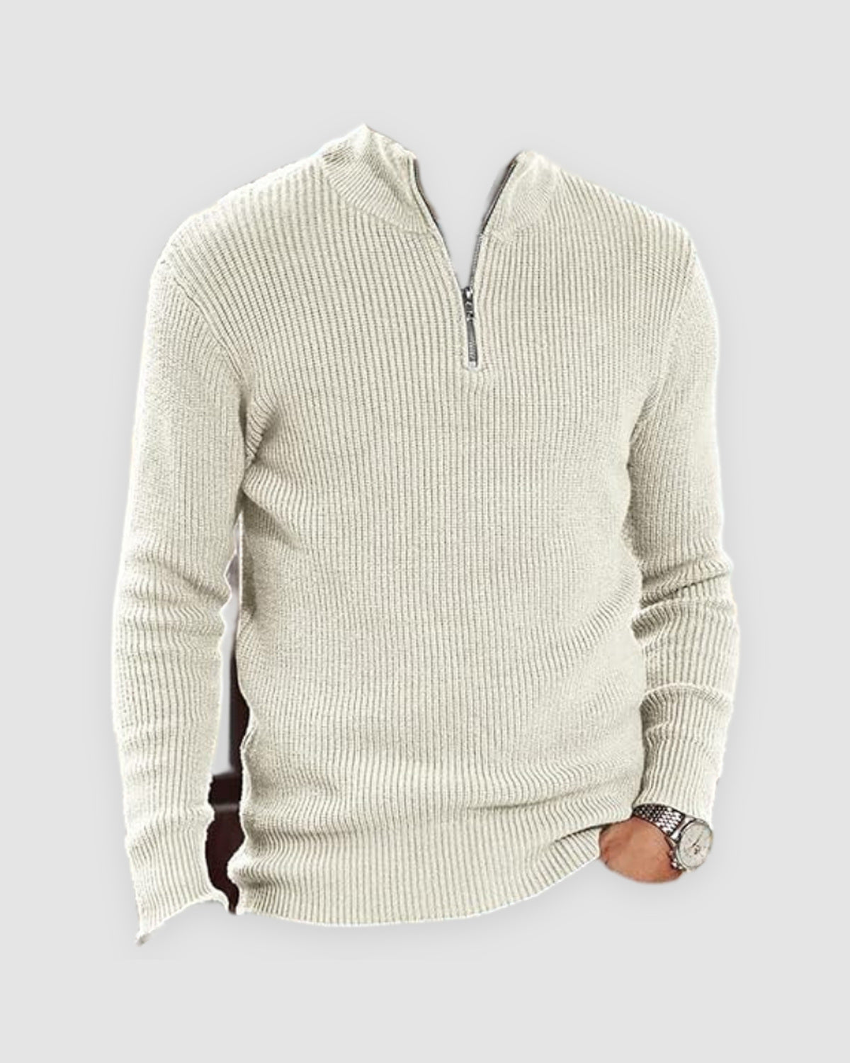 Herren Rollkragenpullover mit Half-Zip aus warmem Strick in Weiß