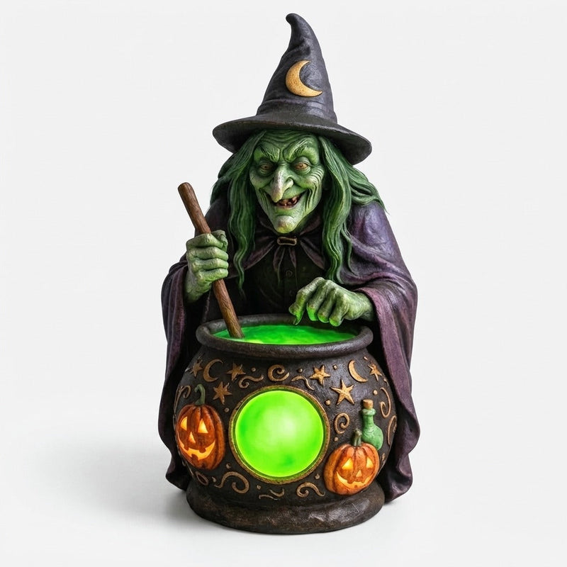 Hexenkessel-Harz-Tischlampe mit Neongrünem LED