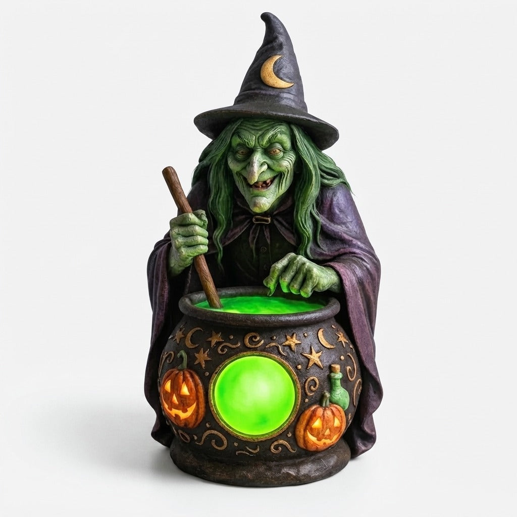 Hexenkessel-Harz-Tischlampe mit Neongrünem LED