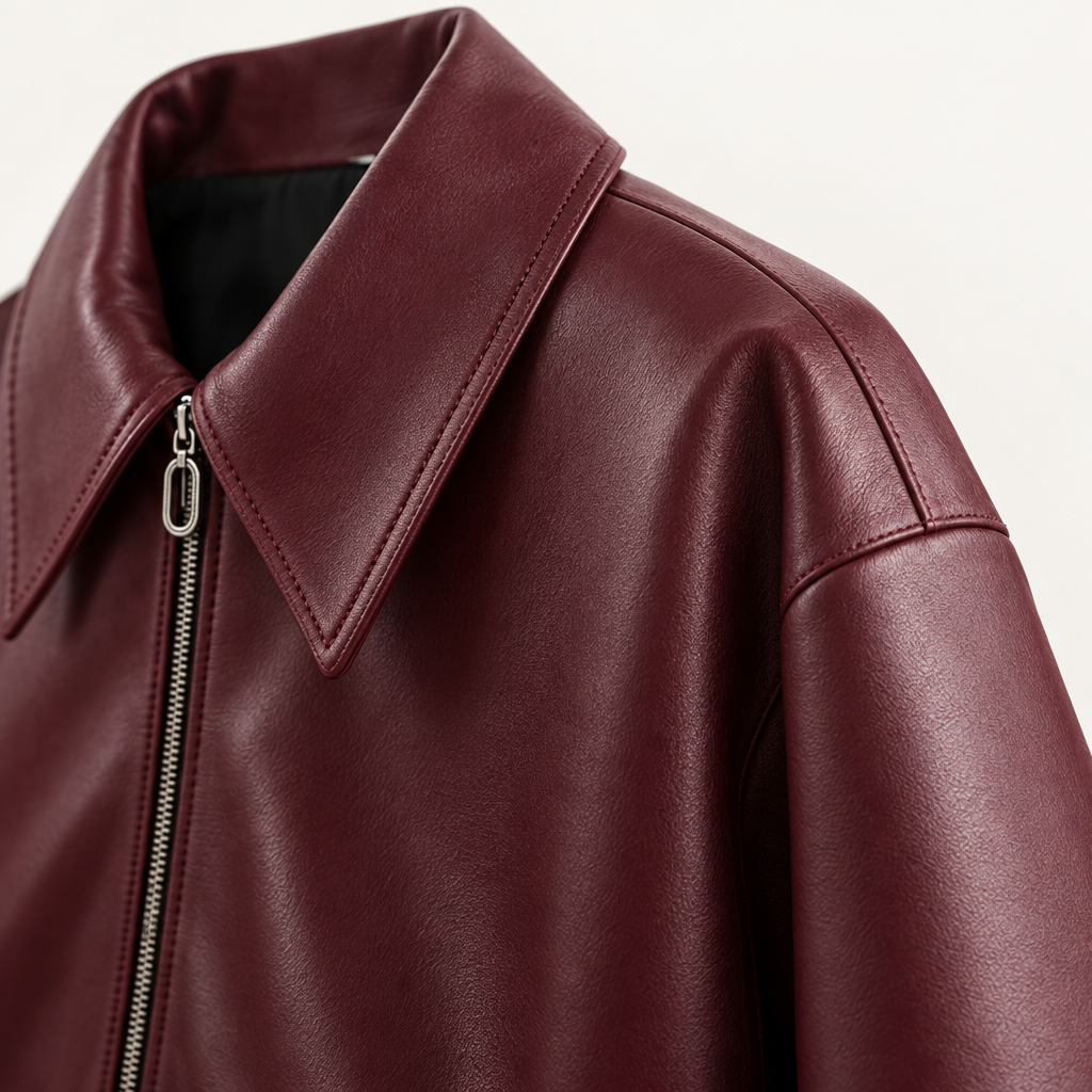 Damen Kurze Kunstlederjacke mit Reißverschluss und Kragen