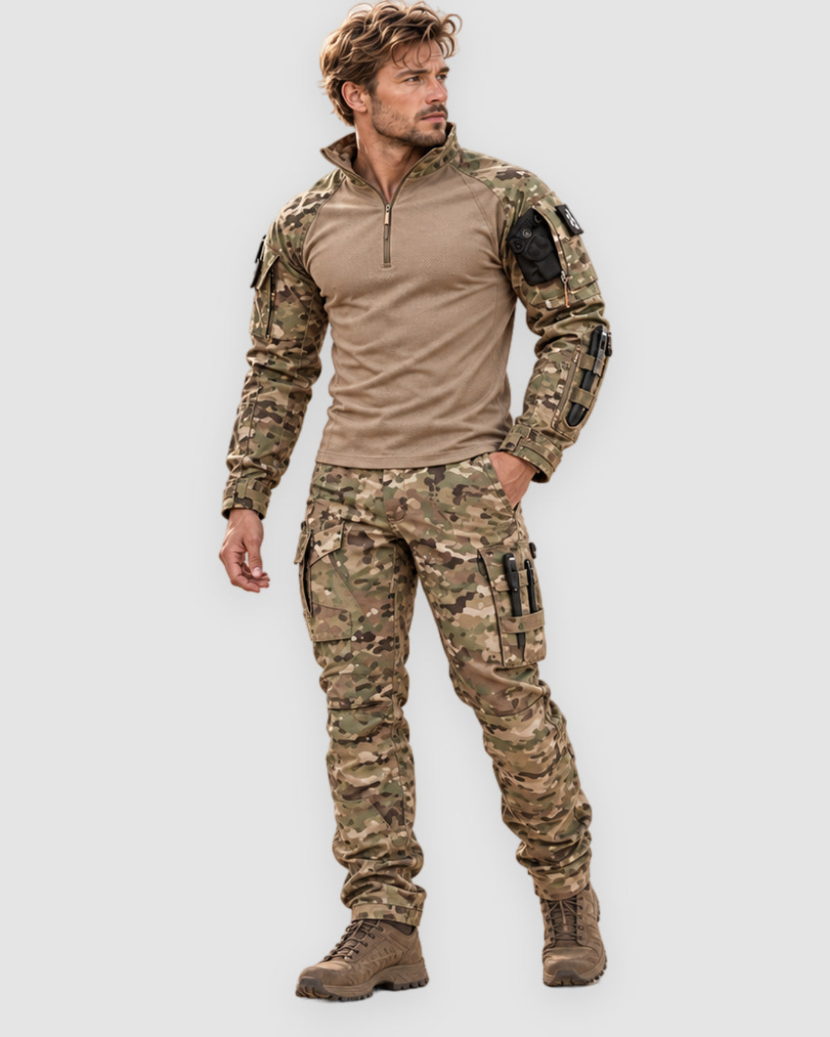 Herren Outdoor-Set mit Longsleeve und Cargohose im Militärstil, Bild 4