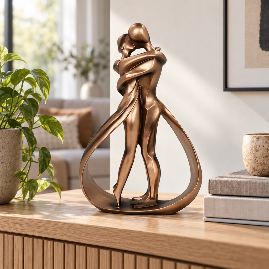 Umarmendes Paar Skulptur - Bronzefarbene Kunstharz-Deko