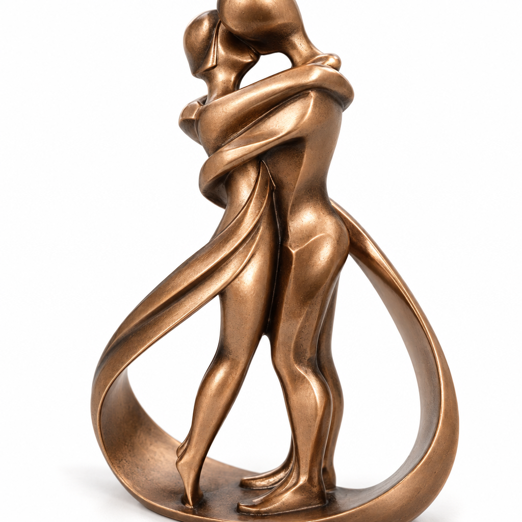 Umarmendes Paar Skulptur - Bronzefarbene Kunstharz-Deko